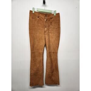 Vintage Express World Brand Women's Suede Leather Pants, Size 3/4, Camel Brown